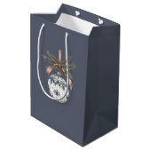 Blue White Champagne Gold Ornaments Christmas Medium Cadeauzakje (Achterkant Gekanteld)