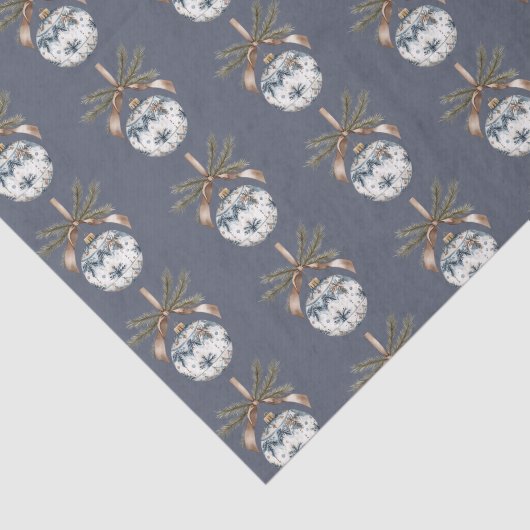 Blue White Champagne Gold Ornaments Christmas Tissuepapier (Detail)