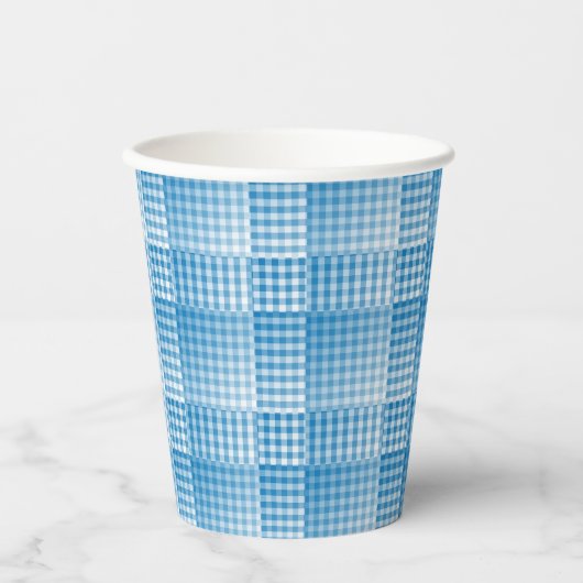 Blue White Checker Abstract Pattern Papieren Bekers (Voorkant)