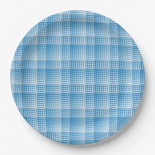 Blue White Checker Abstract Pattern Papieren Bordje (Voorkant)