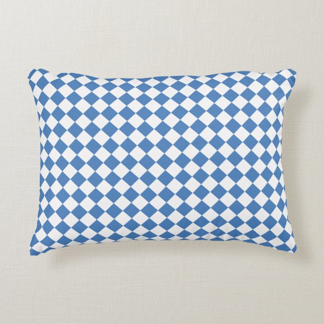 Blue White Checker Diamond Pattern Accent Kussen (Voorkant)