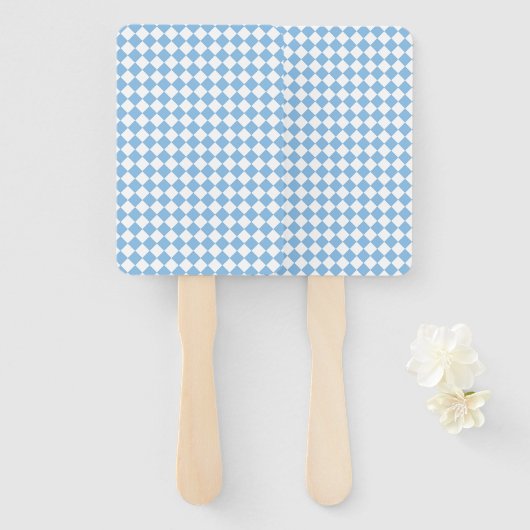 Blue White Checker Diamond Pattern Handwaaier (Voorkant en achterkant)