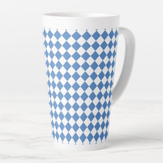 Blue White Checker Diamond Pattern Latte Mok (Rechterhoek)