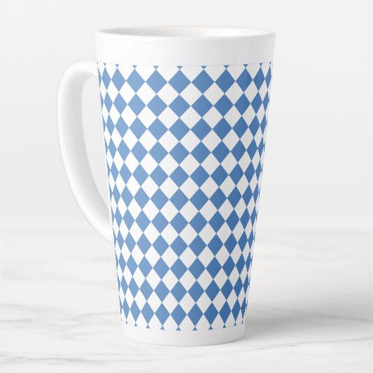 Blue White Checker Diamond Pattern Latte Mok (Linkerhoek)
