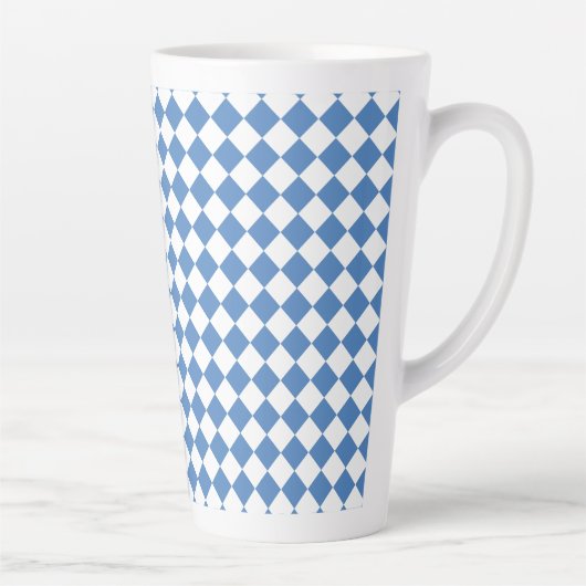Blue White Checker Diamond Pattern Latte Mok (Rechts)