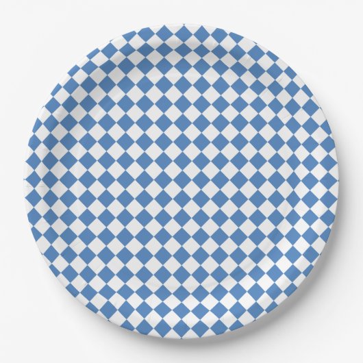 Blue White Checker Diamond Pattern Papieren Bordje (Voorkant)