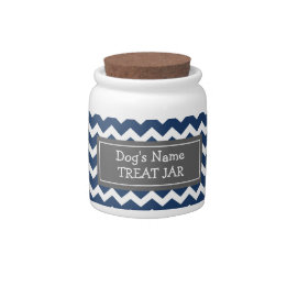 Blue White Chevron Pattern Dog Treat Jar Porseleinen Snoeppot