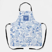 Blue White Chinoiserie Bird Peony Garden Monogram Schort (Voorkant)