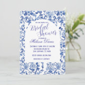 Blue & White Chinoiserie Bridal Shower Invitation Kaart (Staand voorkant)