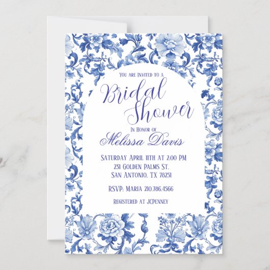 Blue & White Chinoiserie Bridal Shower Invitation Magnetische Uitnodiging (Voorkant)