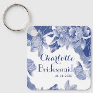 Blue White Chinoiserie Bridesmaid Wedding Favor Sleutelhanger