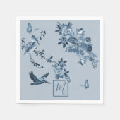 Blue White Chinoiserie Floral Chic Monogram Servet (Voorkant)