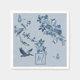 Blue White Chinoiserie Floral Chic Monogram Servet