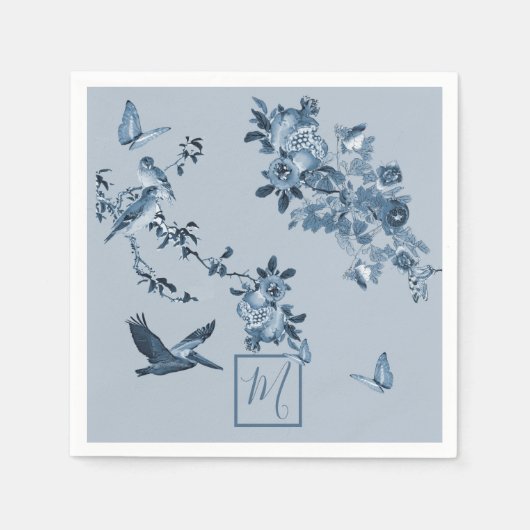 Blue White Chinoiserie Floral Chic Monogram Servet (Voorkant)