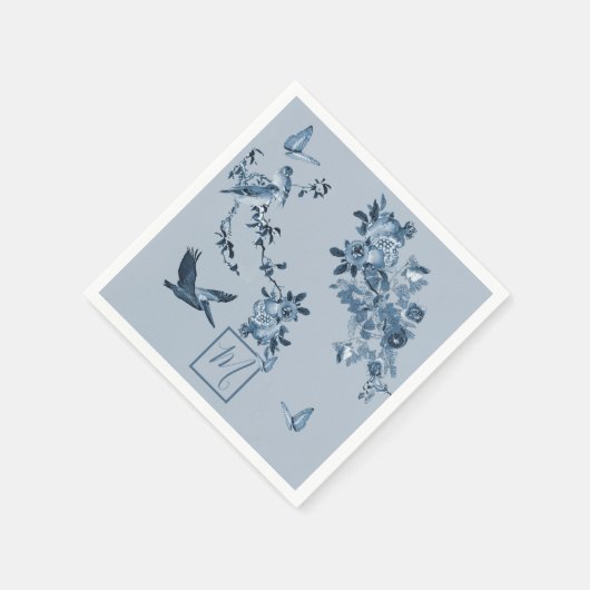 Blue White Chinoiserie Floral Chic Monogram Servet (Hoek)
