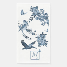 Blue White Chinoiserie Floral Elegant Monogram Servet