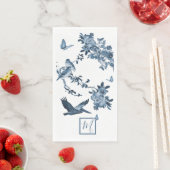 Blue White Chinoiserie Floral Elegant Monogram Servet (Insitu)