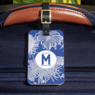 Blue White  Chinoiserie Floral Monogram Bagagelabel