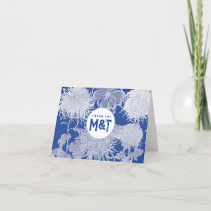 Blue White  Chinoiserie Floral Monogram Bedankkaart