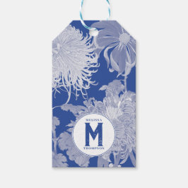 Blue White  Chinoiserie Floral Monogram Cadeaulabel