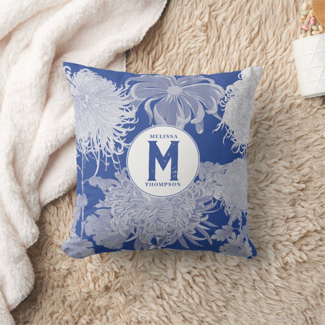 Blue White  Chinoiserie Floral Monogram Kussen (Deken)