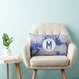 Blue White  Chinoiserie Floral Monogram Kussen