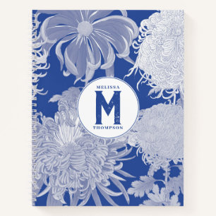 Blue White  Chinoiserie Floral Monogram Notitieboek