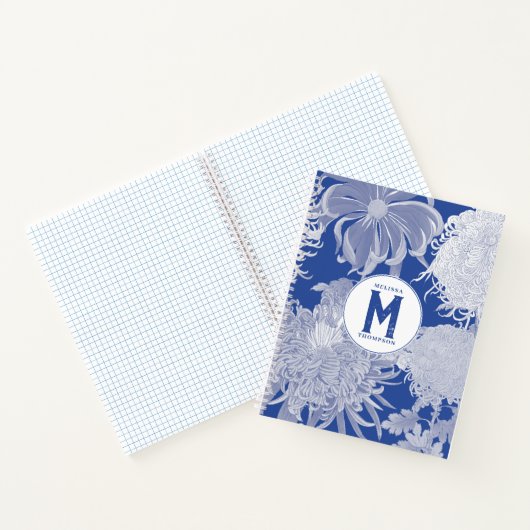 Blue White  Chinoiserie Floral Monogram Notitieboek (Binnen)