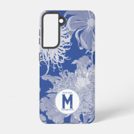 Blue White  Chinoiserie Floral Monogram Samsung Galaxy Hoesje