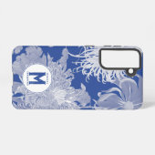 Blue White  Chinoiserie Floral Monogram Samsung Galaxy Hoesje (Achterkant horizontaal)