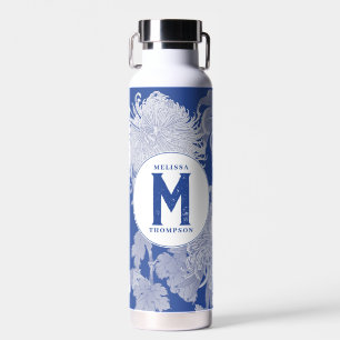 Blue White Chinoiserie Floral Monogram Waterfles