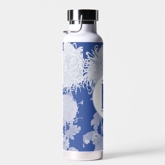 Blue White  Chinoiserie Floral Monogram Waterfles (Rechts)