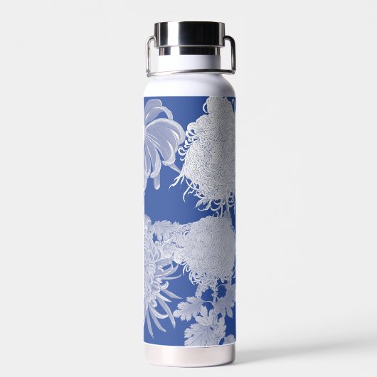 Blue White  Chinoiserie Floral Monogram Waterfles (Achterkant)
