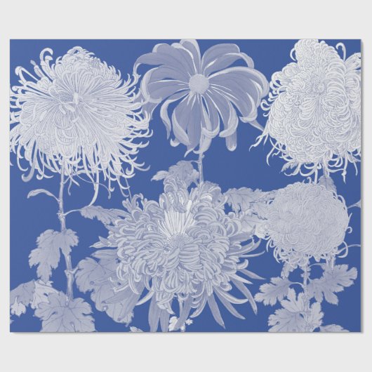 Blue White  Chinoiserie Floral Pattern Cadeaupapier (Vlak)