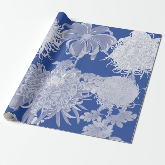 Blue White  Chinoiserie Floral Pattern Cadeaupapier (Uitgerold)