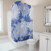 Blue White  Chinoiserie Floral Pattern Douchegordijn (In situ)