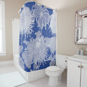 Blue White Chinoiserie Floral Pattern Douchegordijn