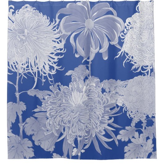 Blue White  Chinoiserie Floral Pattern Douchegordijn (Voorkant)