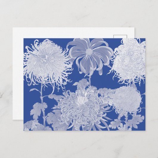Blue White  Chinoiserie Floral Pattern Feestdagenkaart (Voorkant / Achterkant)