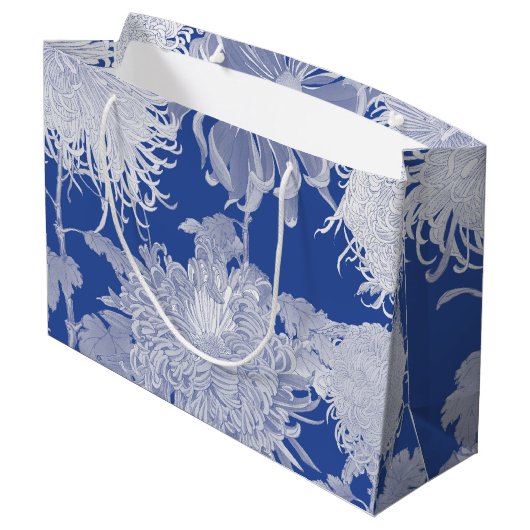 Blue White  Chinoiserie Floral Pattern Groot Cadeauzakje (Achterkant Gekanteld)