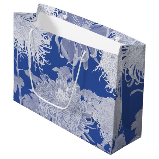 Blue White  Chinoiserie Floral Pattern Groot Cadeauzakje (Voorkant Gekanteld)