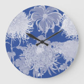 Blue White  Chinoiserie Floral Pattern Grote Klok (Voorkant)