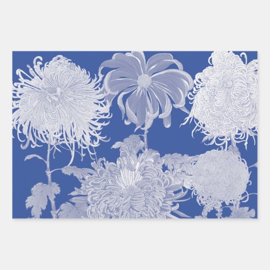 Blue White Chinoiserie Floral Pattern Inpakpapier Vel (Voorkant)