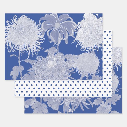 Blue White  Chinoiserie Floral Pattern Inpakpapier Vel (Set)