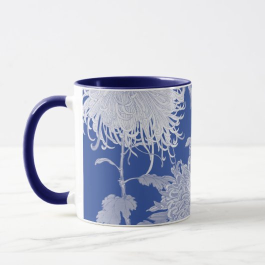 Blue White  Chinoiserie Floral Pattern Mok (Links)