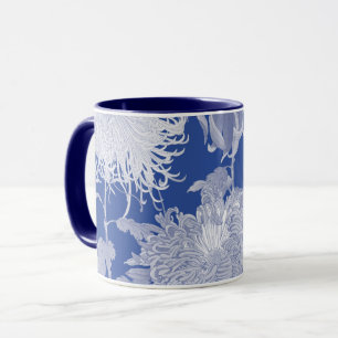 Blue White  Chinoiserie Floral Pattern Mok