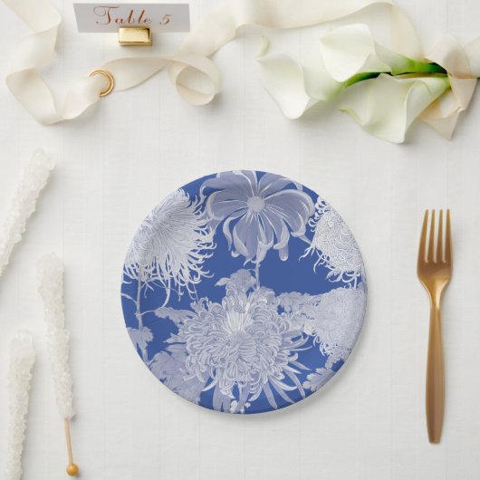 Blue White Chinoiserie Floral Pattern Papieren Bordje (Huwelijk)
