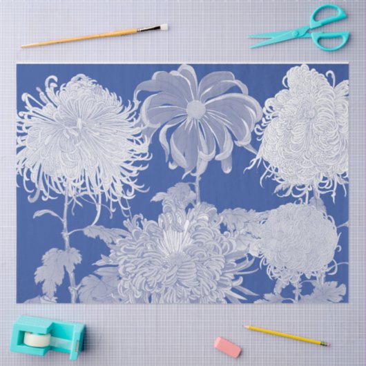 Blue White  Chinoiserie Floral Pattern Tissuepapier (Craft)