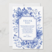 Blue White Chinoiserie Floral Porcelain Wedding Bedankkaart (Voorkant)