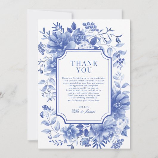 Blue White Chinoiserie Floral Porcelain Wedding Bedankkaart (Voorkant)